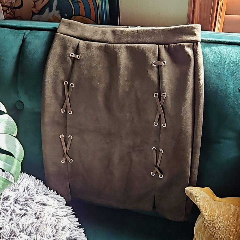 Olive Green Suede Mini Skirt